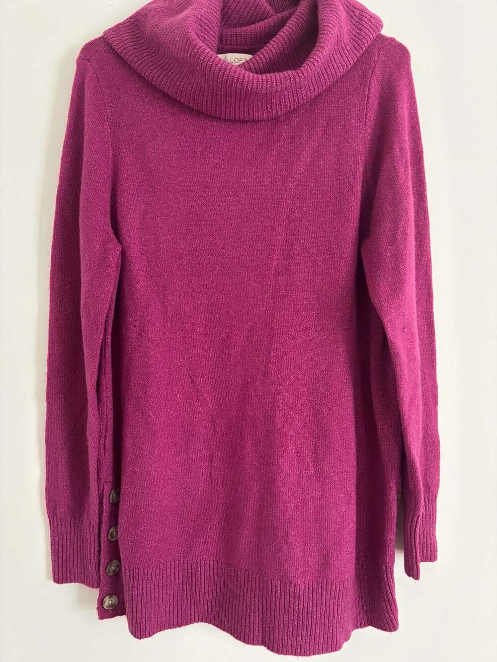 LOFT Side Button Cowl Neck Tunic Sweater Magenta Purple Size Medium